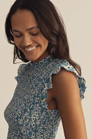 Nation Los Angeles Marlene Flutter-Sleeve Smocked Mini Dress