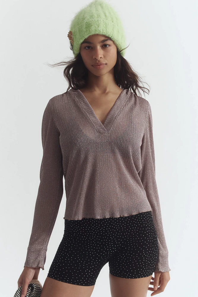 Daily Practice by Anthropologie Sheer Metallic Long-Sleeve Top