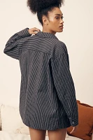 DONNI. Linen Striped Buttondown Shirt