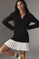 English Factory Long-Sleeve Polo Pleated Twofer Mini Dress