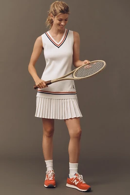 English Factory Sleeveless Mixed-Media Pleated Mini Dress