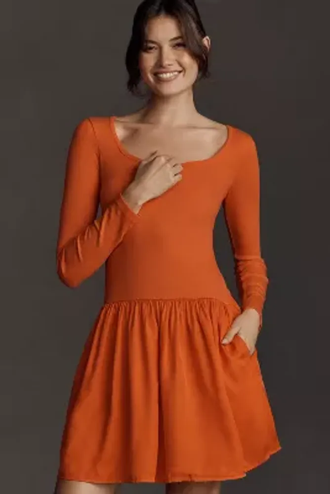 Sundry Long-Sleeve Mixed Media Mini Dress