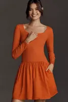Sundry Long-Sleeve Mixed Media Mini Dress