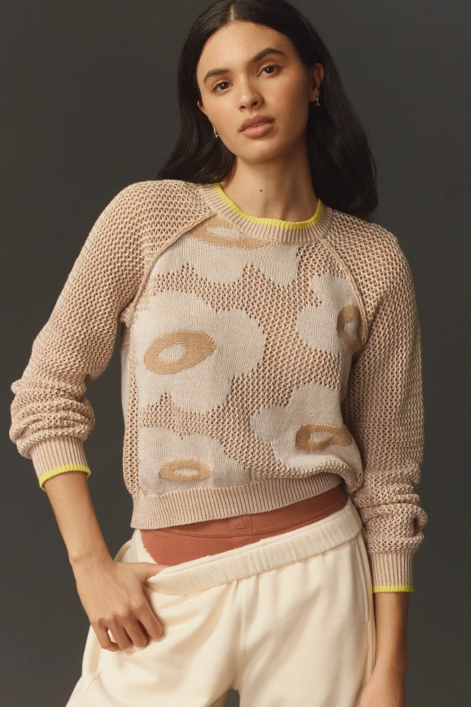 Sundry Daisy Open-Knit Crew-Neck Sweater