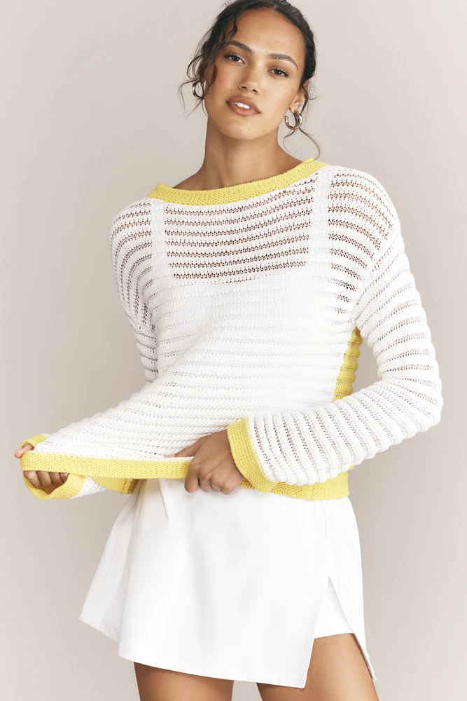 Sundry Open-Knit Colorblock Sweater