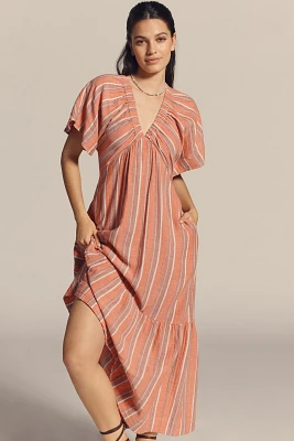 Sundry Striped Gauze V-Neck Midi Dress