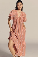 Sundry Striped Gauze V-Neck Midi Dress