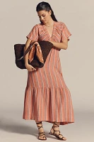 Sundry Striped Gauze V-Neck Midi Dress