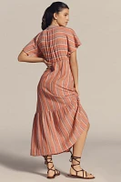 Sundry Striped Gauze V-Neck Midi Dress