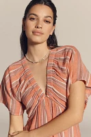Sundry Striped Gauze V-Neck Midi Dress