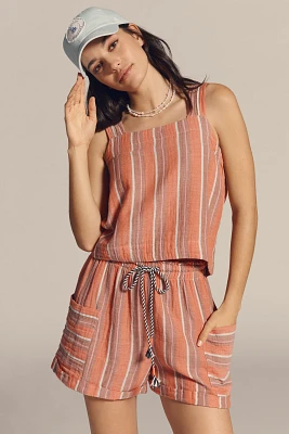 Sundry Striped Cotton Gauze Cross-Back Swing Tank Top