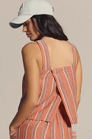 Sundry Striped Cotton Gauze Cross-Back Swing Tank Top
