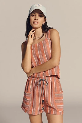 Sundry Striped Cotton Gauze Drawstring Shorts