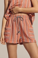 Sundry Striped Cotton Gauze Drawstring Shorts
