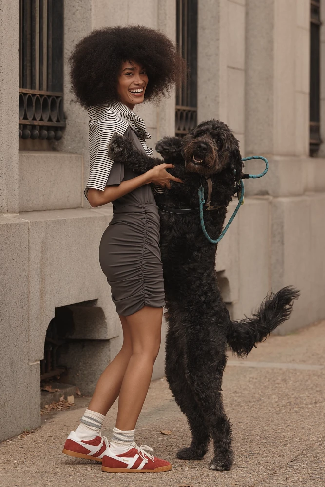 Grey Lab Short-Sleeve Ruched Knit Mini Dress