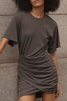 Grey Lab Short-Sleeve Ruched Knit Mini Dress