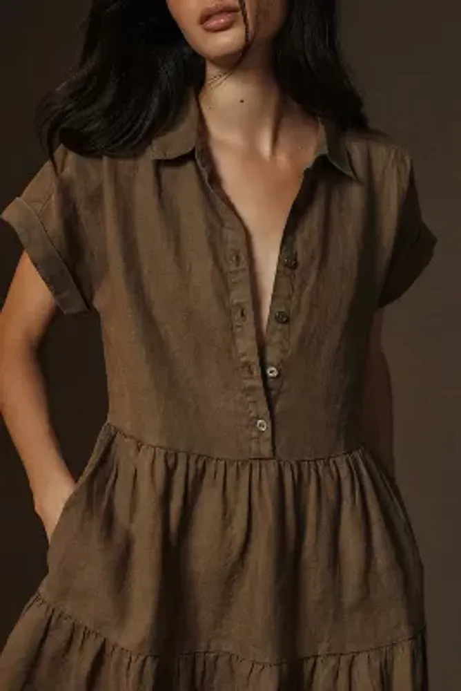 Michael Stars Greta Short-Sleeve Tiered Linen Mini Dress