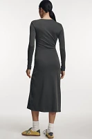 Daily Practice Elbow-Sleeve Side-Ruched Midi Dress