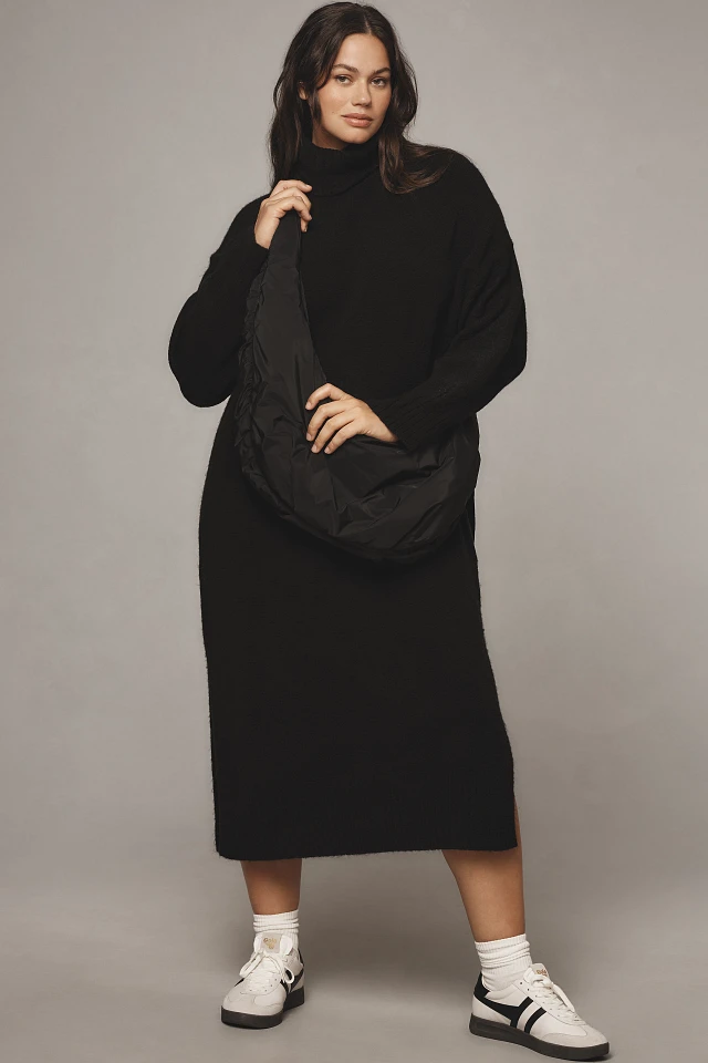 anthropologie black knit dress By Anthropologie Ruched Mock-Neck Knit Dress main image 1
