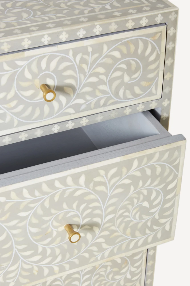 Scroll Vine Inlay Three-Drawer Dresser