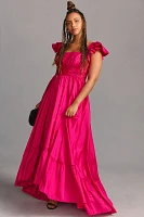 Mac Duggal Plus Flutter-Sleeve A-Line High-Low Ruffle-Hem Gown