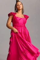 Mac Duggal Plus Flutter-Sleeve A-Line High-Low Ruffle-Hem Gown