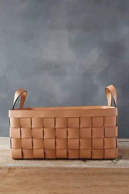 Wide Weave Leather Basket