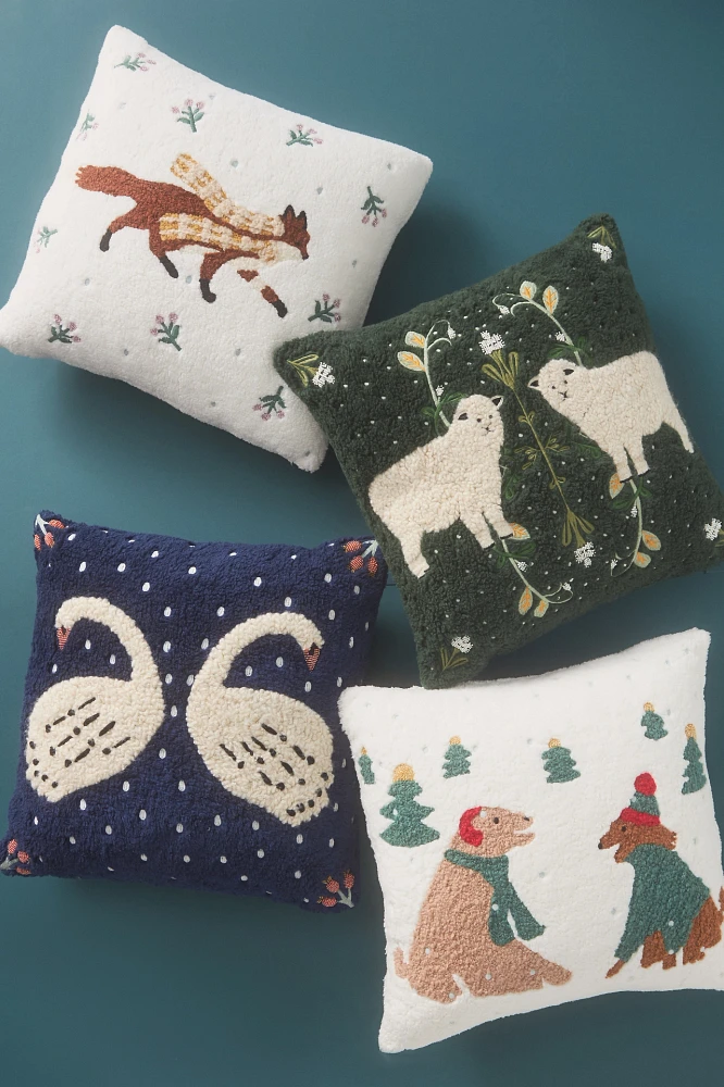 Mila Embroidered Faux-Shearling Pillow