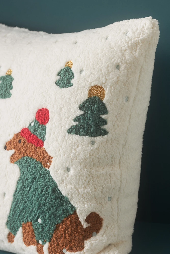 Mila Embroidered Faux-Shearling Pillow