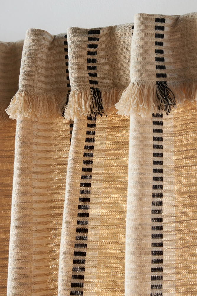 Pieced Stripe Cotton Blend Woven Curtain