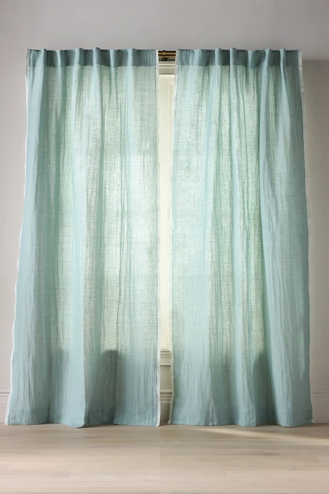 Amande Linen Cotton Curtain With Striped Trim