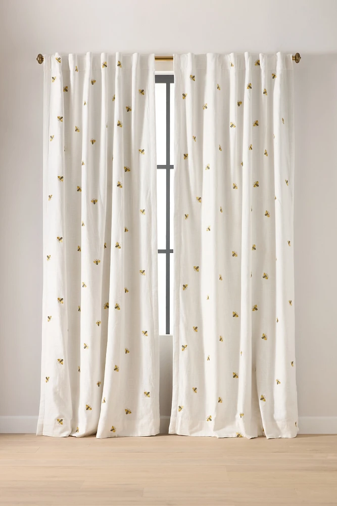 Abeille Embroidered Bee Cotton-Blend Blackout Curtain