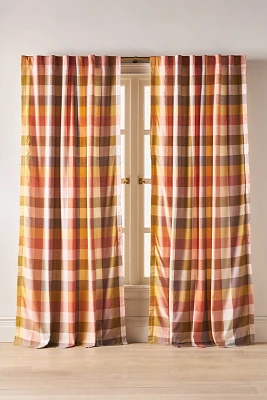 Woven Semi-Sheer Cotton Plaid Curtain