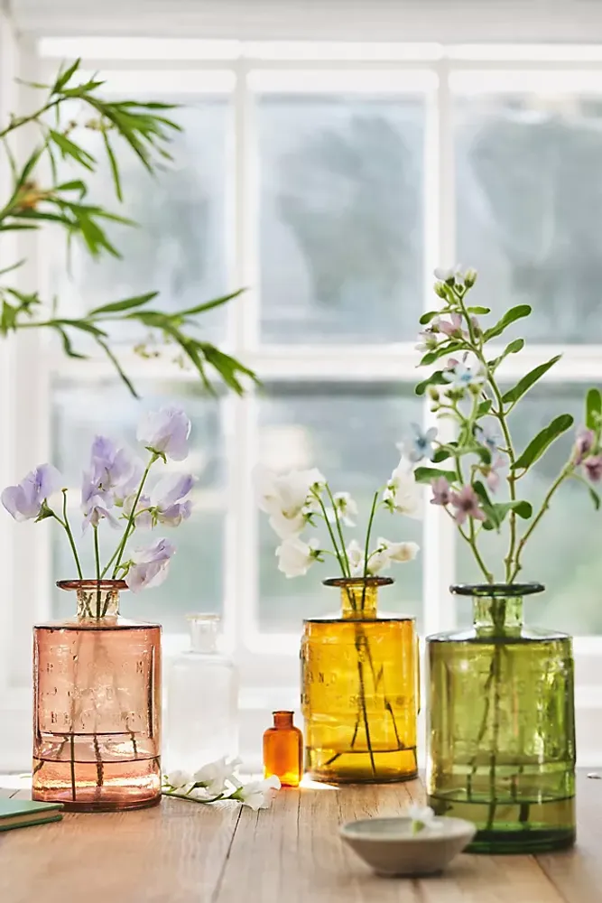 Brown Apothecary Glass Storage Bottle w/ Lid, Botanical Jar Stem