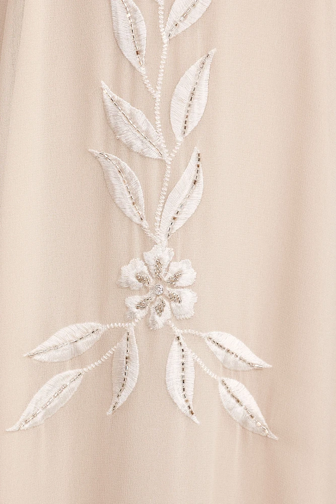 BHLDN Belize Embroidered A-Line Long-Sleeve V-Neck Gown