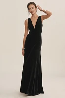 Jenny Yoo Logan Deep-V Velvet Column Gown