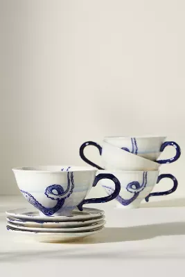 From The Deep Cups & Saucers, Set of 4