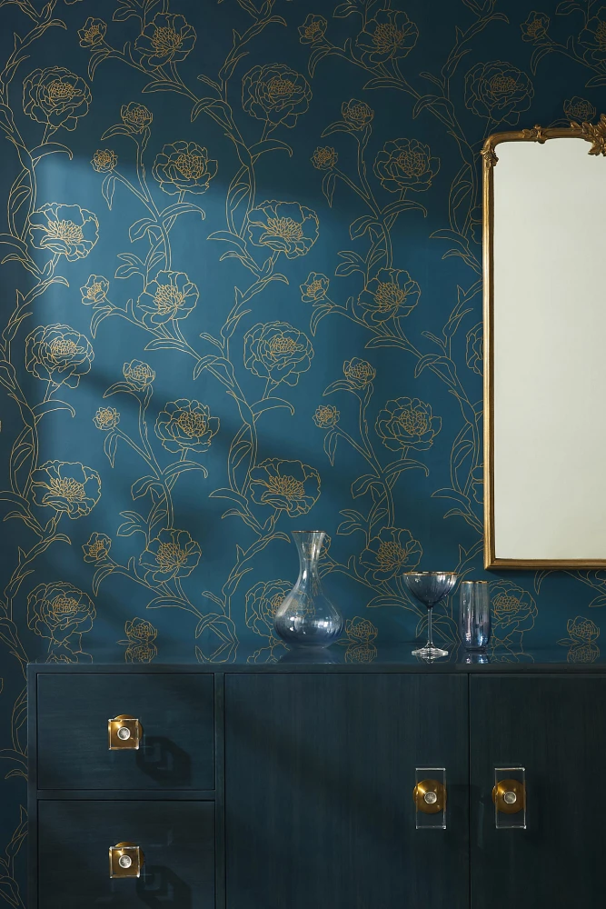 Gold Leaf Peonies Wallpaper