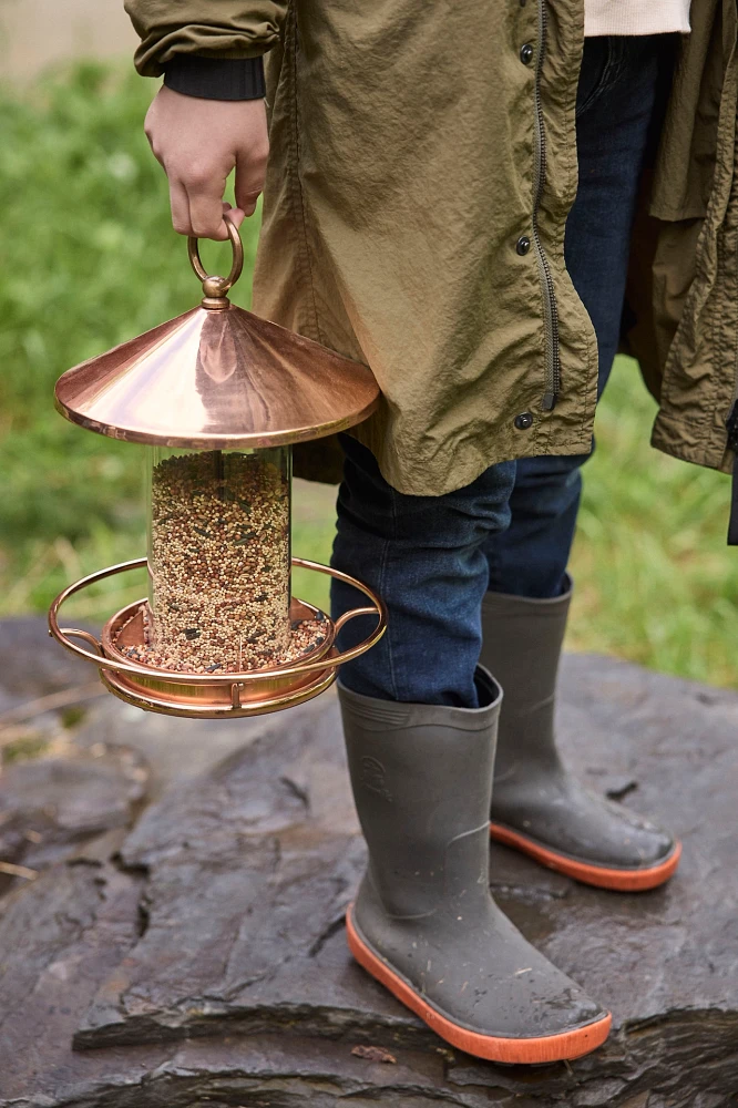 Short Solid Copper Bird Feeder