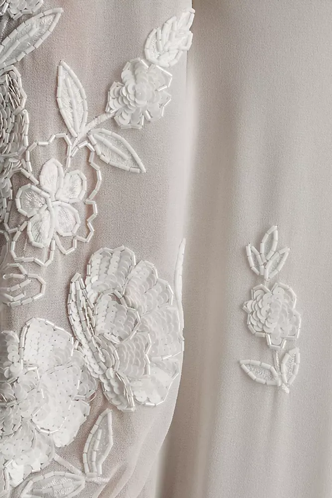 BHLDN Nassau Long-Sleeve Deep-V Embroidered Side-Slit Wedding Gown