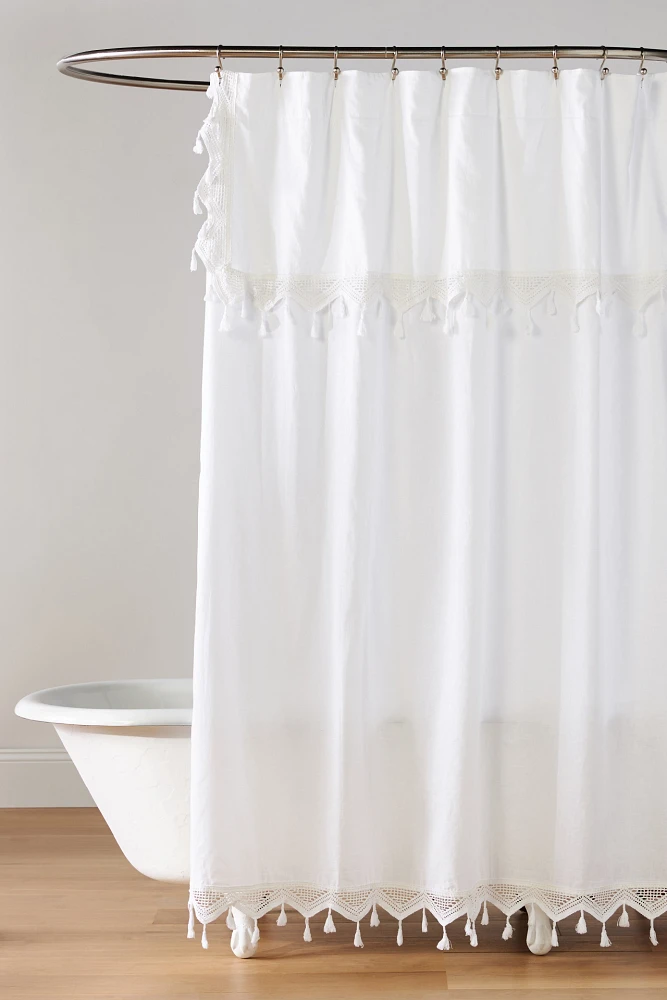 Antioch Cotton Linen Tasseled Shower Curtain