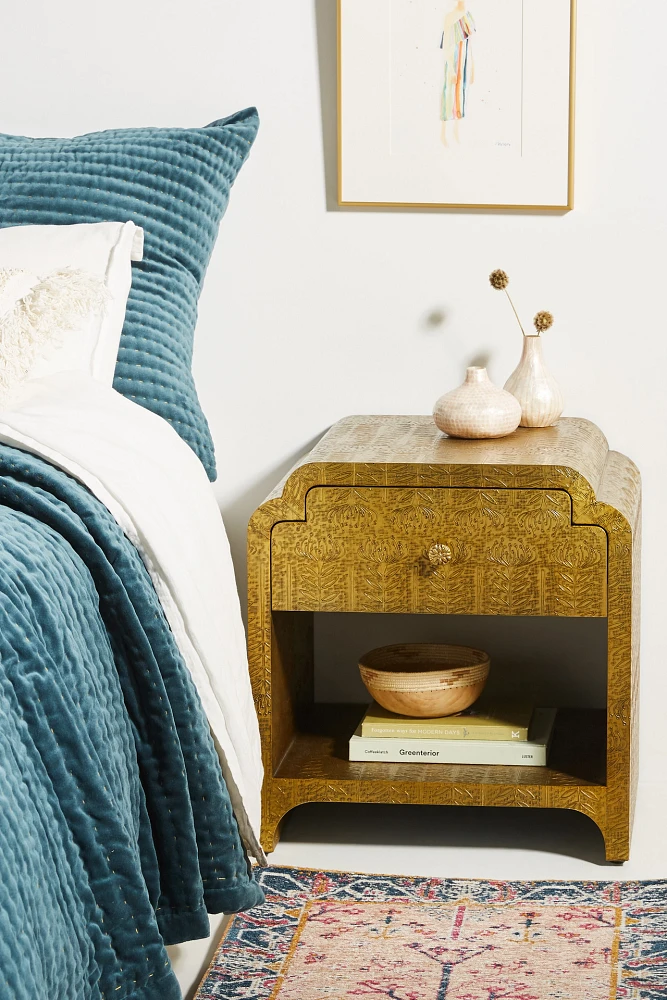 Hand-Embossed Lotus Nightstand