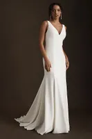 Jenny Yoo Tana Plunge Crepe Shoulder Fabric Wedding Gown