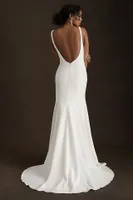 Jenny Yoo Tana Plunge Crepe Shoulder Fabric Wedding Gown