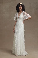 Jenny by Yoo Lourdes V-Neck Convertible-Sleeve Lace Wedding Gown