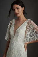 Jenny by Yoo Lourdes V-Neck Convertible-Sleeve Lace Wedding Gown
