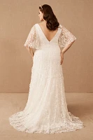 Jenny by Yoo Lourdes V-Neck Convertible-Sleeve Lace Wedding Gown