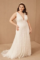 Jenny by Yoo Lourdes V-Neck Convertible-Sleeve Lace Wedding Gown