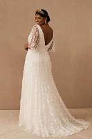 Jenny by Yoo Lourdes V-Neck Convertible-Sleeve Lace Wedding Gown