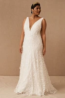 Jenny by Yoo Lourdes V-Neck Convertible-Sleeve Lace Wedding Gown